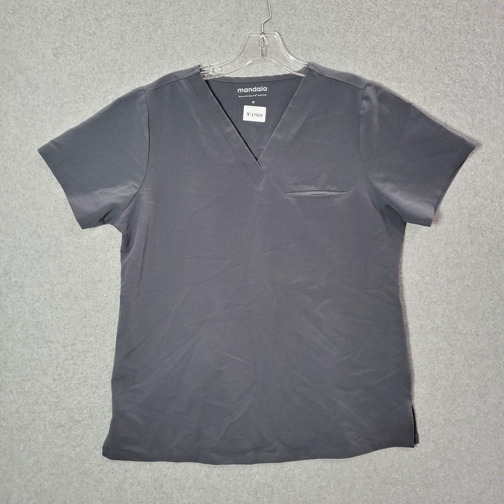 Mandala Women Scrub Top Medium Gray Equa Tek Breathable Shirt V Neck Pocket